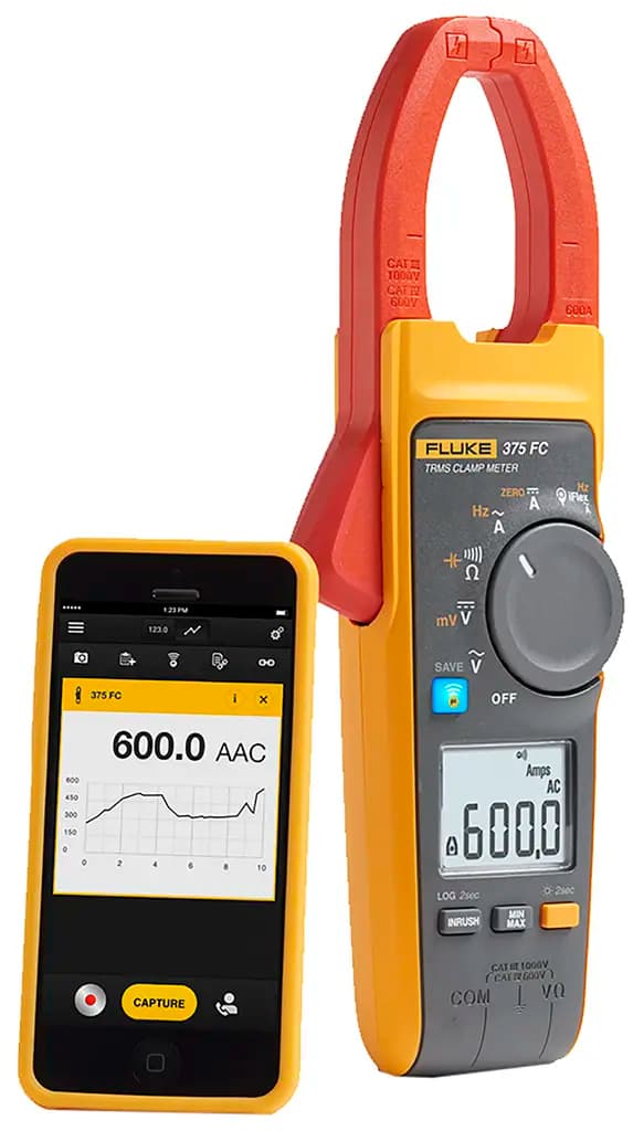 FLUKE 375 FC Fluke 375 FC Измерительные клещи, 600 А постоянного тока 600 А переменного тока 1000 В постоянного тока 1000 В переменного тока CAT III, CAT IV Бесконтактный детектор напряжения
