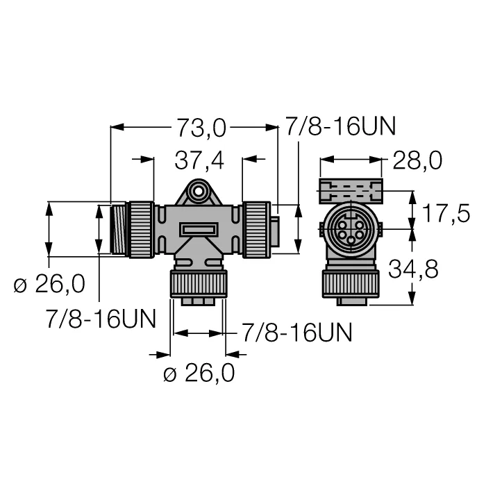 Соединительная системаТ-разветвитель без кабеля - RSM-2RKM50 - 6914950 Turck