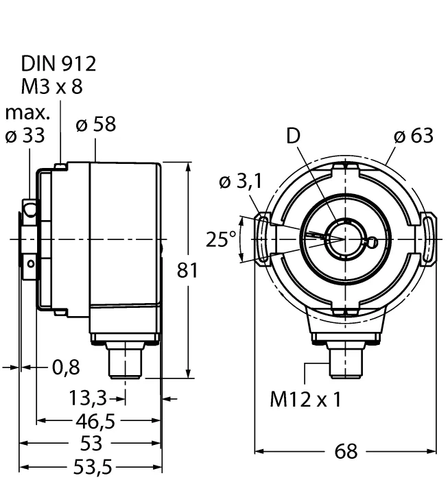 Измерение характеристик вращенияАбсолютный энкодер/ single-turn - RS-31H12E-3C13B-H1181 - 1544424 Turck