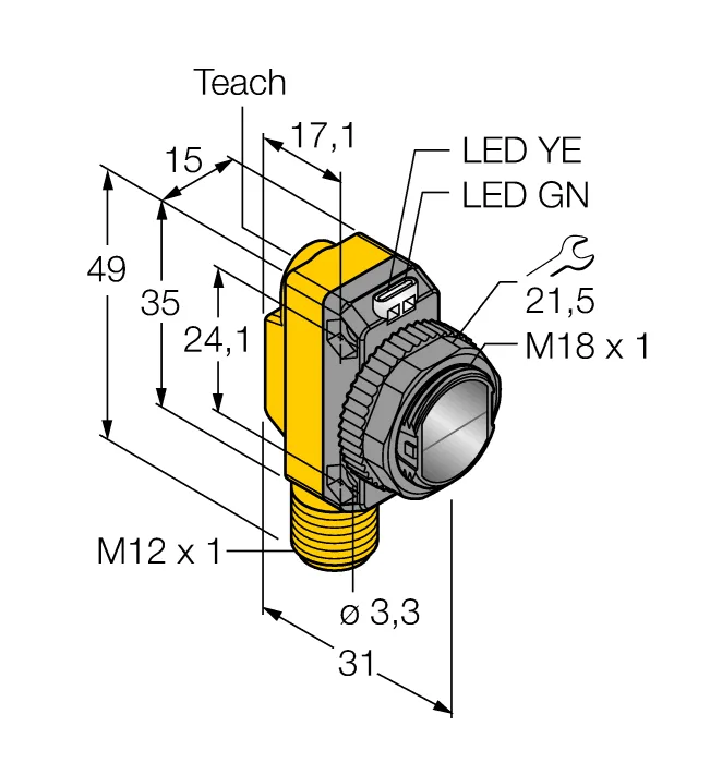 Фотоэлектрический датчикконвергентный датчик - QS18EP6CV45Q8 - 3071989 Turck
