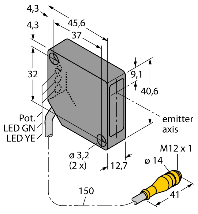 Фотоэлектрический датчикРефлективный лазерный датчик - PD45VP6LLPQ - 3058622 Turck