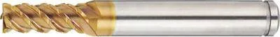 Misumi AS Coated Powdered High-Speed Steel Square End Mill, 4-Flute, 50° Spiral, Short, with Nicked Peripheral Cutting Edge