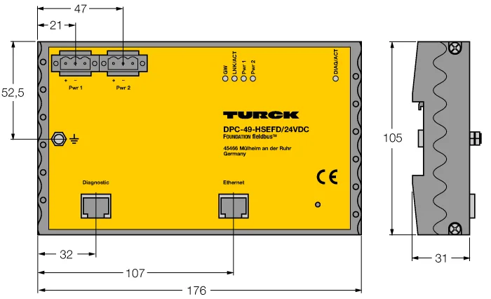 FOUNDATION™ fieldbus HSE полевой прибор - DPC-49-HSEFD/24VDC - 6882014 Turck