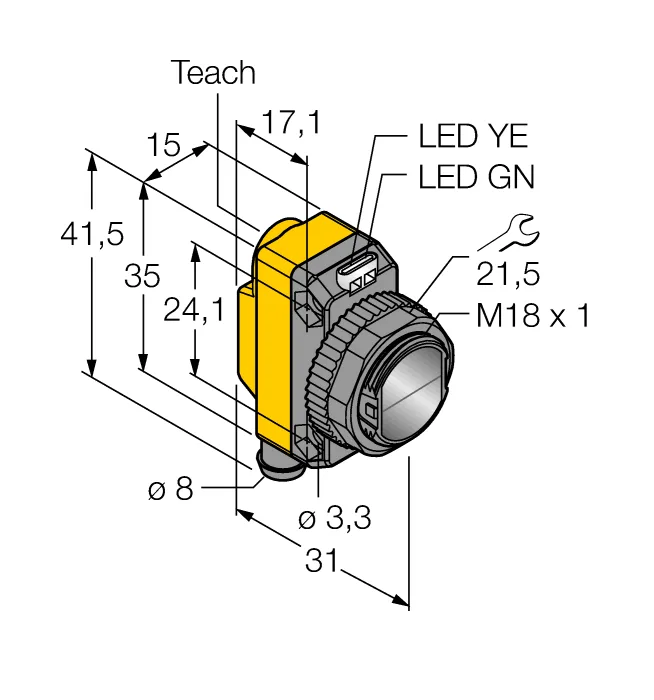 Фотоэлектрический датчикконвергентный датчик - QS18EP6CV45Q7 - 3072001 Turck