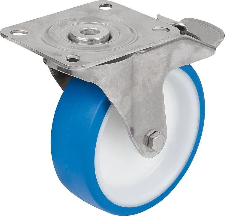 Norelem 95046-01_LS Swivel castors with stop fix, stainless steel, for sterile areas