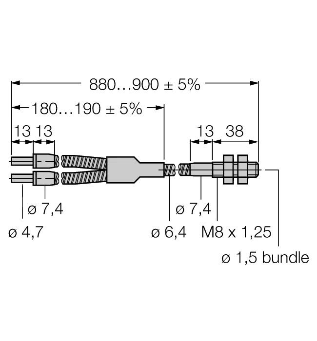 Стеклянное оптоволокноРазветвленное оптоволокно - BT13SM8 - 3022452 Turck