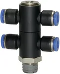 Riegler 135714 T-образный мультираспределитель, серия Blue, 4-ступенчатый, вращающийся, R 1/4 вн. 174.014-4