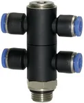 Riegler 135712 T-образный мультираспределитель, серия Blue, 4-ступенчатый, вращающийся, G 1/4 вн. 176.014-4