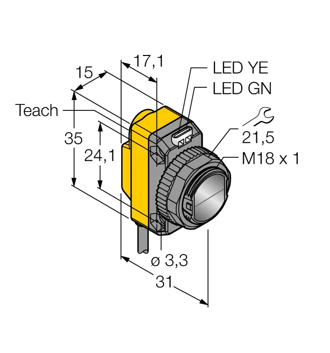Фотоэлектрический датчикконвергентный датчик - QS18EP6CV45 - 3068744 Turck