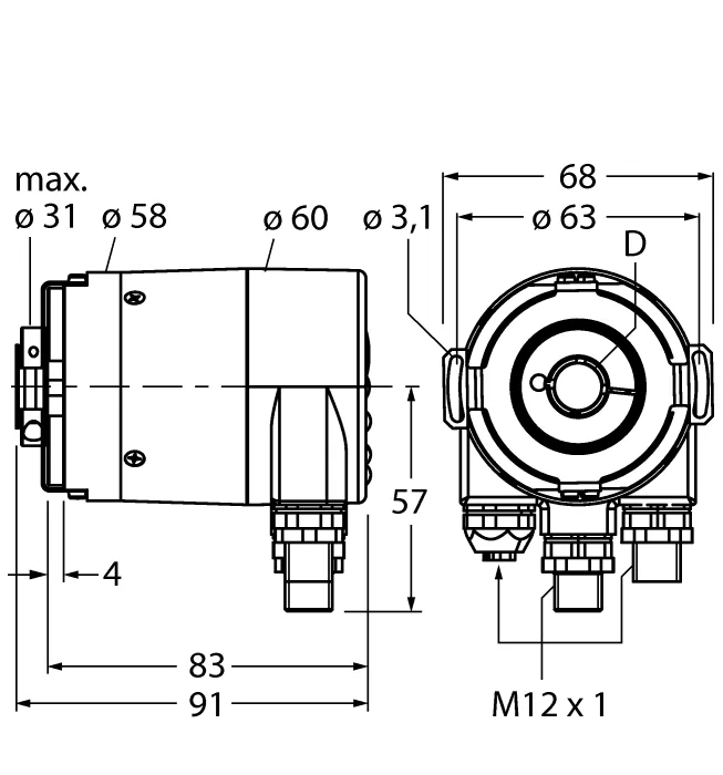 Измерение характеристик вращенияАбсолютный энкодер/ Multiturn - RM-36B12E-9A28B-R3M12 - 1544445 Turck