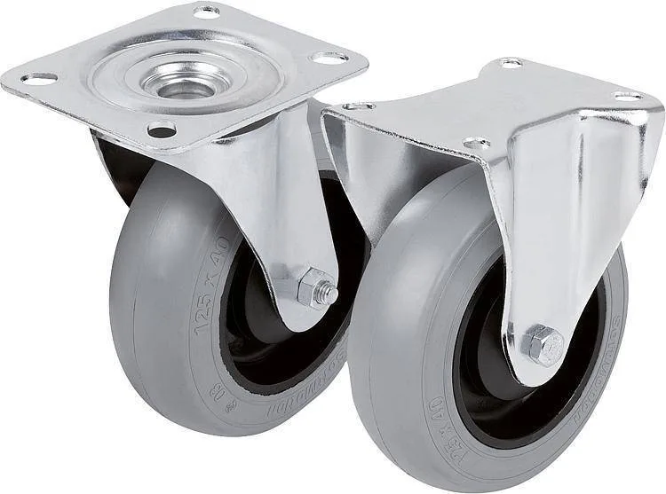 Norelem 95026 Steel plate swivel and fixed castors with soft rubber tyres