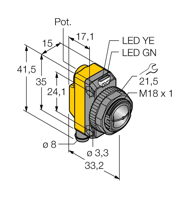 Фотоэлектрический датчикконвергентный датчик - QS18VP6CV45Q7 - 3066436 Turck