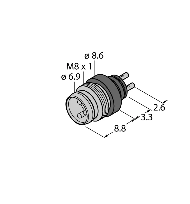 Круглый соединитель M8 x 1/O 8 ммO 8/M8x1 мм, встроенный соединитель, винтовой/защелкивающийся - SESP3SL - 6934783 Turck